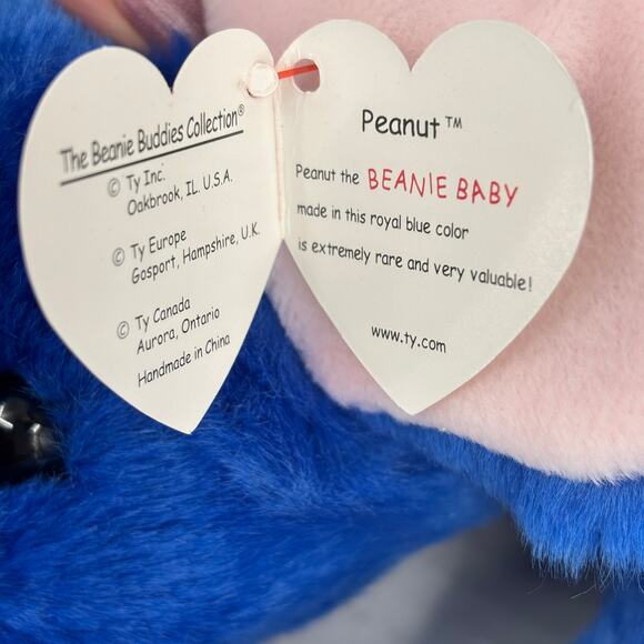 Ty Beanie Buddies Peanut Blue Elephant Plush Pink Ears 16 Inch 1998 Vintage - Picture 8 of 11